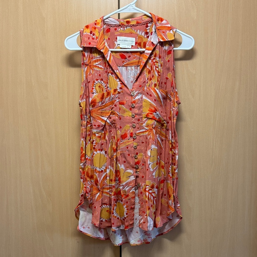 Maeve Anthropologie Floral Sleeveless Button-Up Blouse